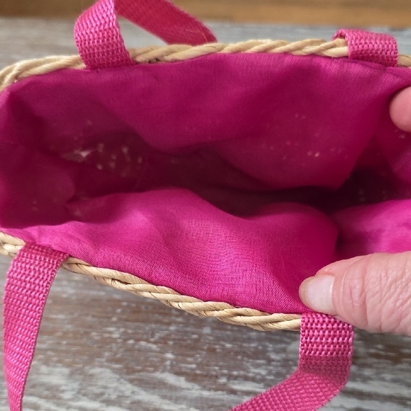 Floral Woven Mini Bag with Pink Handle - Picture 2 of 5